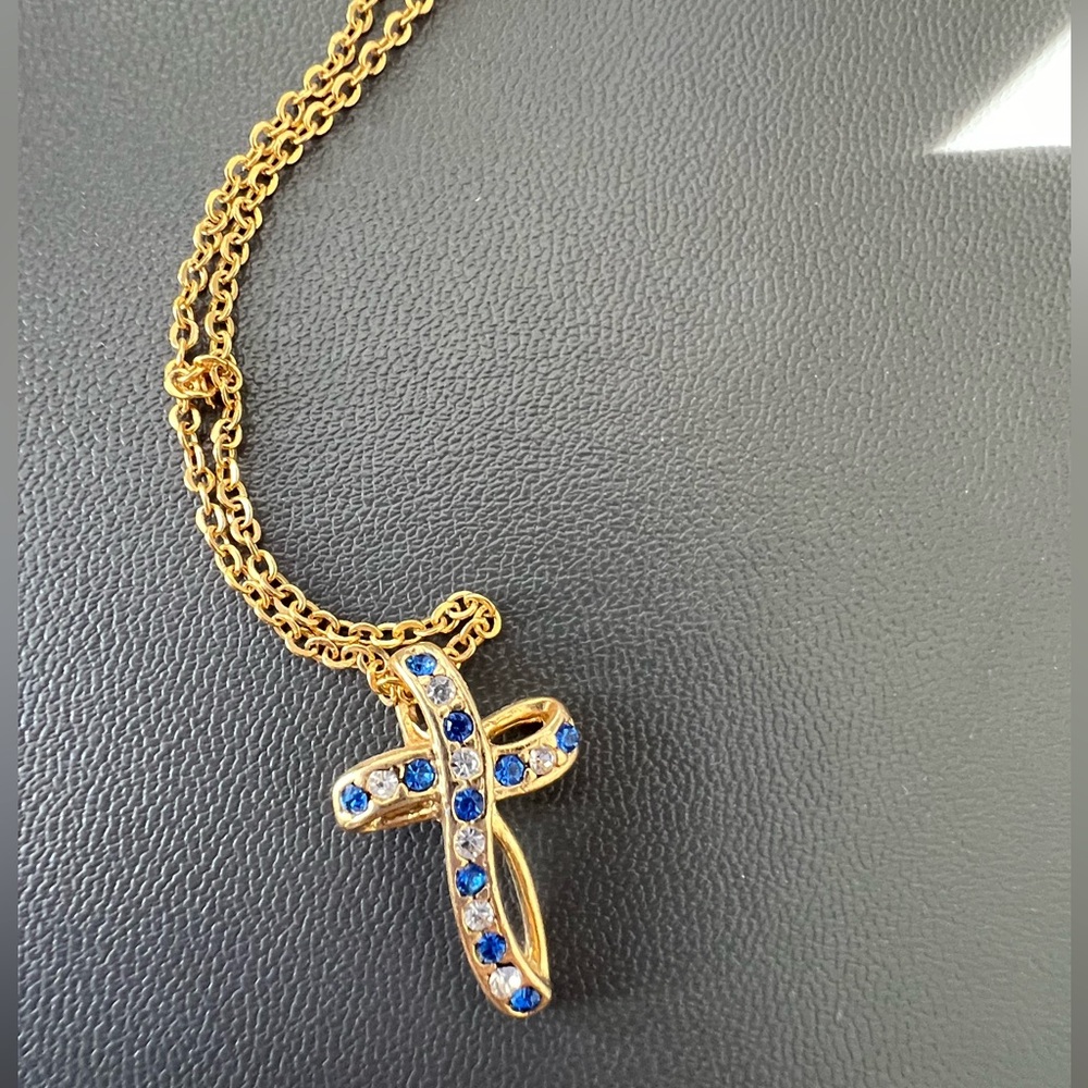 September Sapphire Birthstone Gold Necklace- Cross